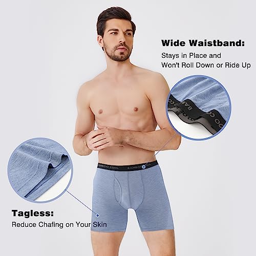 BAMBOO COOL سروال داخلي للرجال من BAMBOO COOL، تنفس فائق، لا يرتفع، بوكسر بريف مع حزام مرن مريح، عبوة متعددة - Image 5