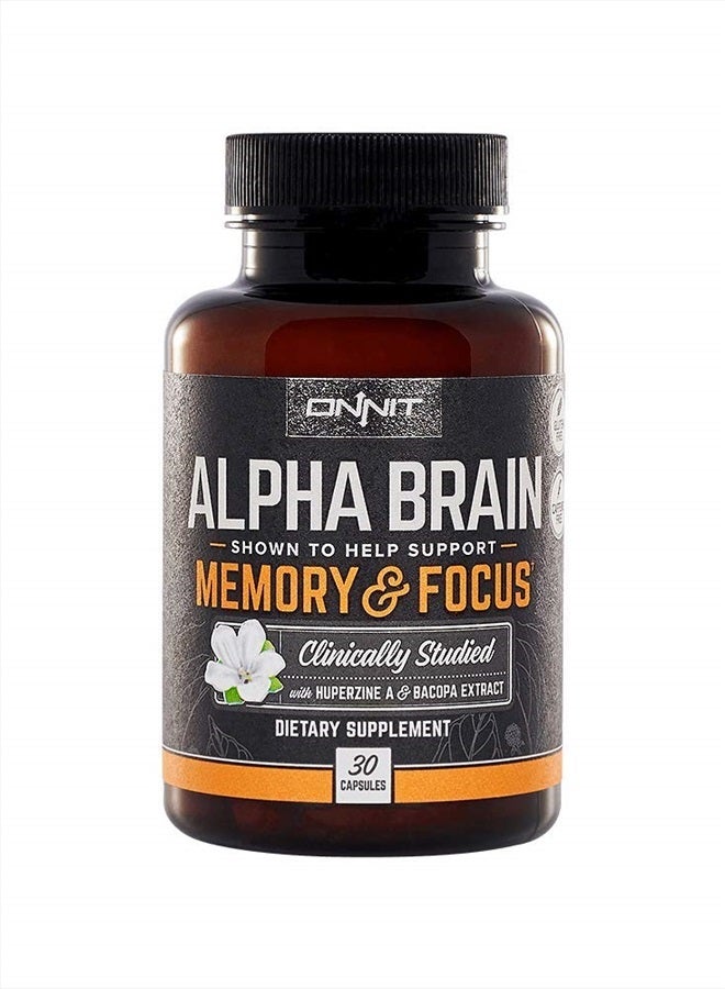 Onnit Alpha Brain (30ct) Nootropic Brain Booster Supplement For Memory, Focus, and Mental Clarity with Bacopa, AC11, Huperzine A, L-Tyrosine, and Vitamin B6 - Image 1