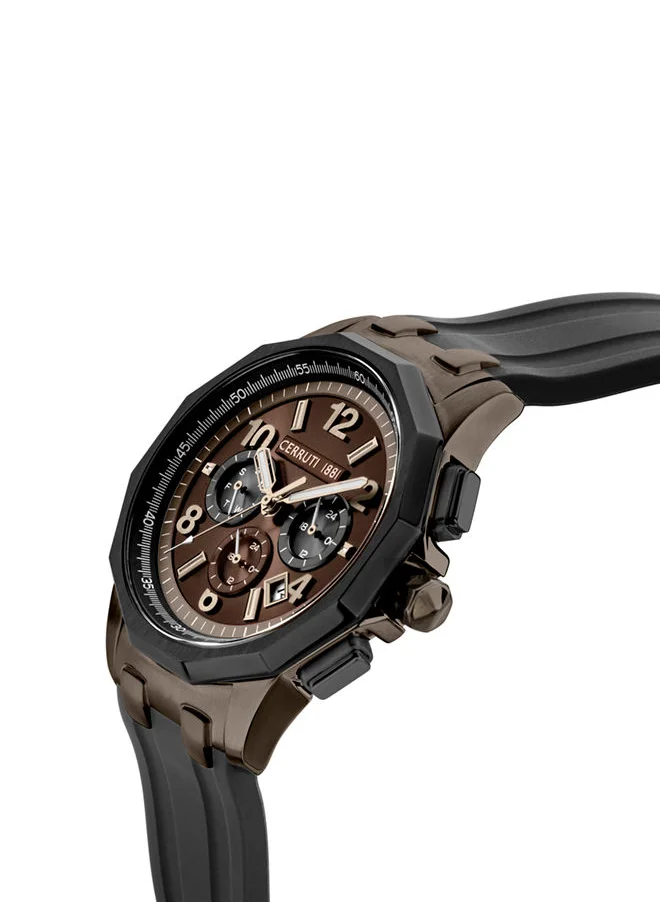 شيروتي 1881 Molveno Men's 45mm Multifunction Watch with Brown Gradient dial & Black Silicone Strap