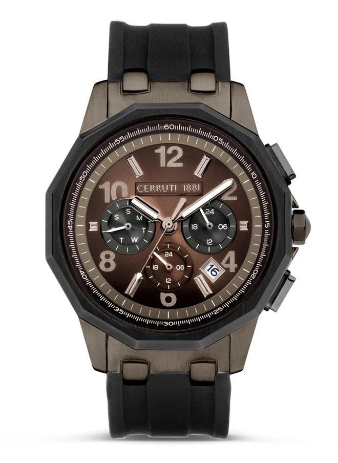 شيروتي 1881 Molveno Men's 45mm Multifunction Watch with Brown Gradient dial & Black Silicone Strap