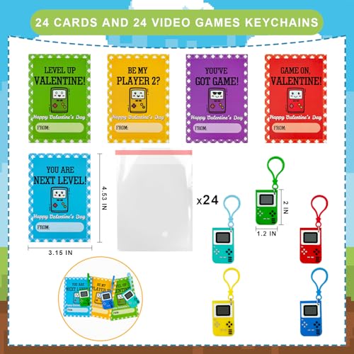 Wondrus Non Candy Valentines Gifts for Class Kids 24 Pack Funny Video Game Keychains With Classroom Exchange Cards for Boys Girls Valentine Goodie Bag Stuffers Party Favors Prizes for Elementary School - Image 5