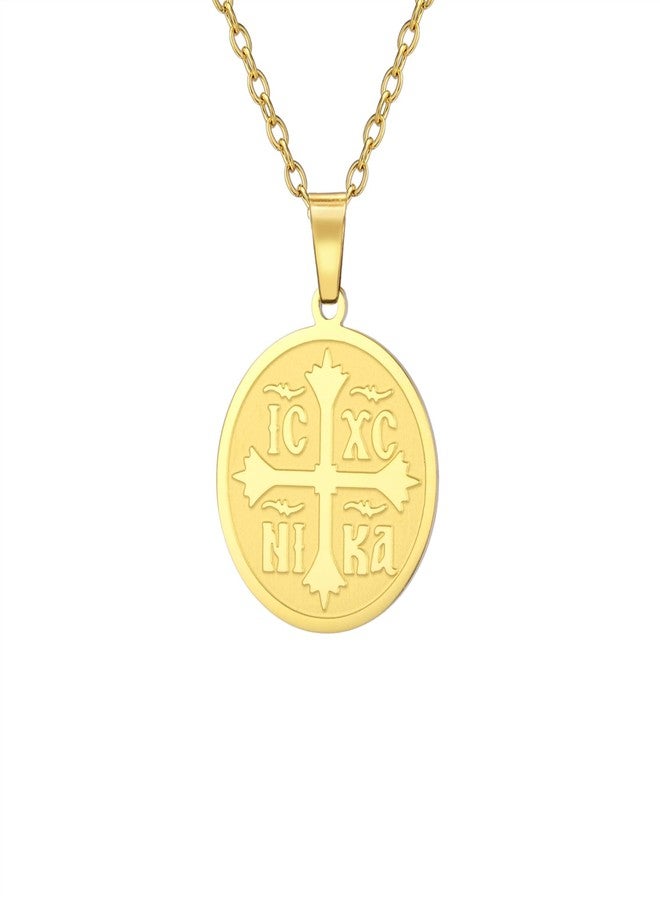 EUEAVAN Orthodox Cross Necklace for Women IC XC NIKA Cross Jesus Christ Medallion Pendant Greek Byzantine Cross Necklace Eastern Religious Jewelry Christian Catholic Gift (gold) - Image 1