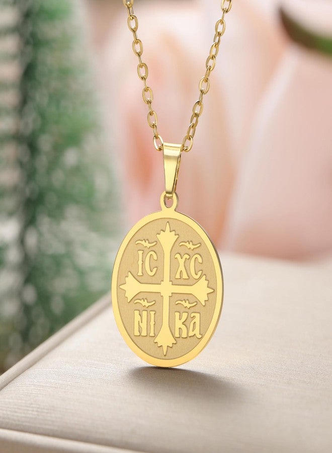 EUEAVAN Orthodox Cross Necklace for Women IC XC NIKA Cross Jesus Christ Medallion Pendant Greek Byzantine Cross Necklace Eastern Religious Jewelry Christian Catholic Gift (gold) - Image 3