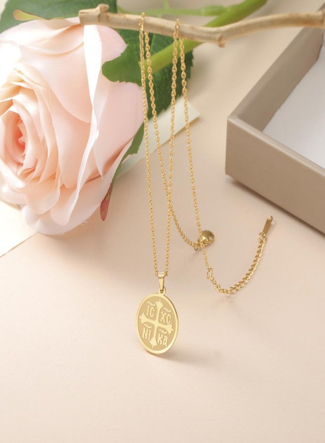 EUEAVAN Orthodox Cross Necklace for Women IC XC NIKA Cross Jesus Christ Medallion Pendant Greek Byzantine Cross Necklace Eastern Religious Jewelry Christian Catholic Gift (gold) - Image 4