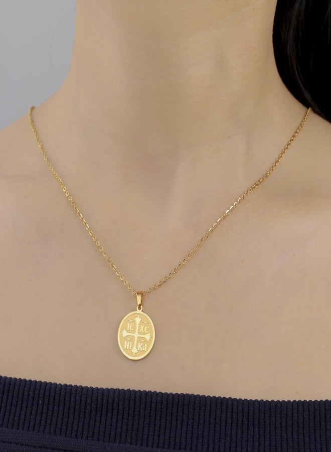 EUEAVAN Orthodox Cross Necklace for Women IC XC NIKA Cross Jesus Christ Medallion Pendant Greek Byzantine Cross Necklace Eastern Religious Jewelry Christian Catholic Gift (gold) - Image 2