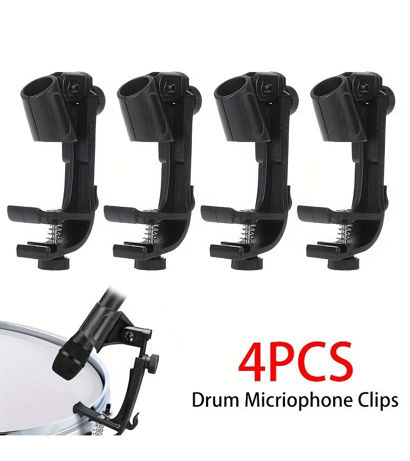 Set Of 4 Black Microphone Clips For Drum Rims With Shockproof Mounts - Image 1