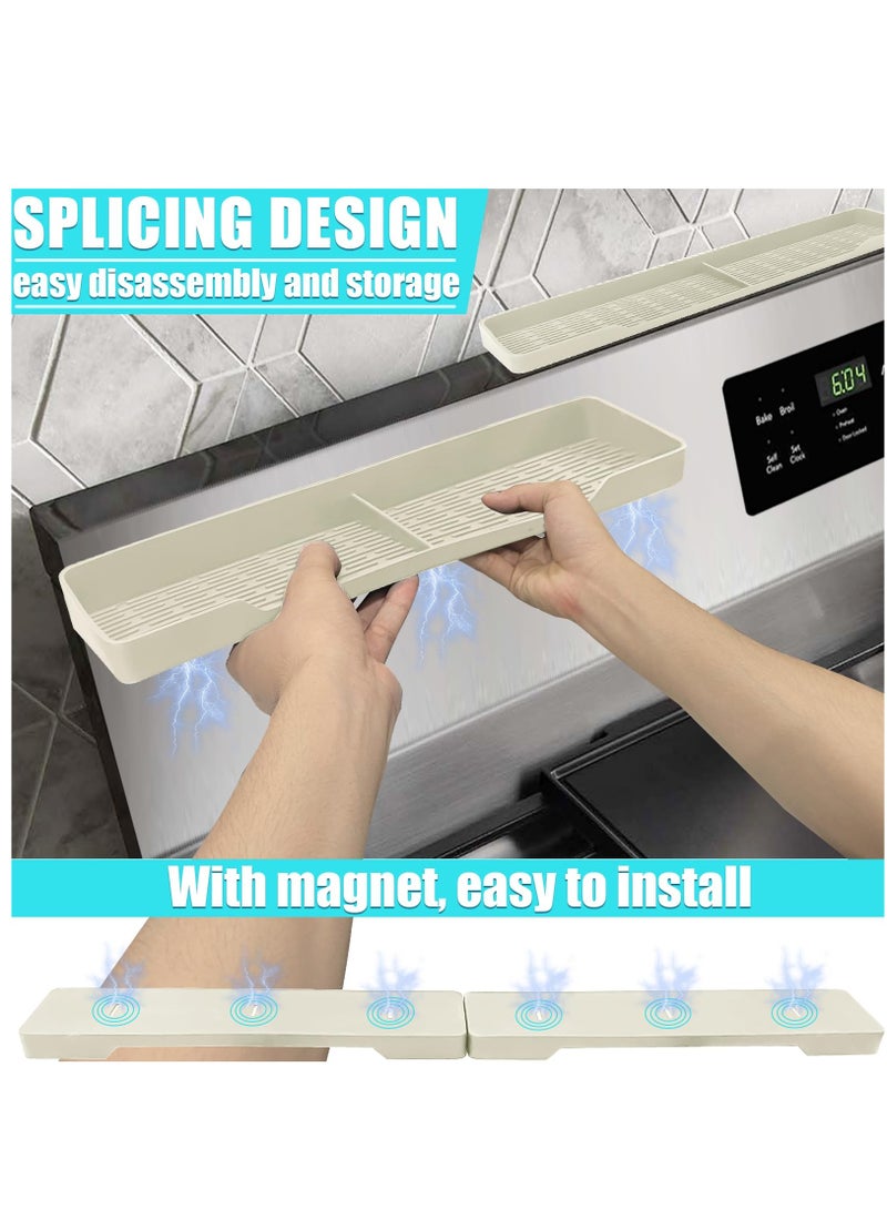 Excefore رف فرن سيليكون مقاس 30 بوصة، رف مغناطيسي لموقد المطبخ، رف فرن، رف تخزين مطبخ علوي، رف مغناطيسي للموقد بدون تركيب، رفوف تخزين مطبخ ناعمة غير قابلة للانزلاق، أبيض - Image 4