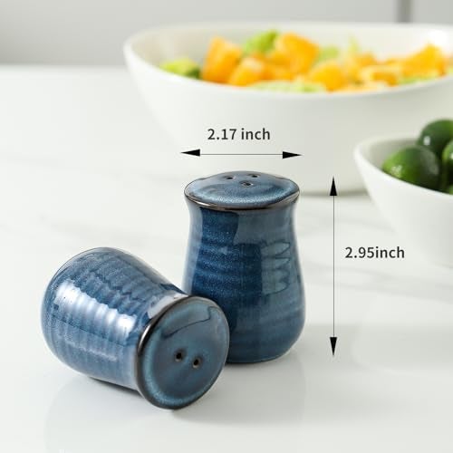 Glowworm Salt and Pepper Shakers Set, Ceramic Salt and Pepper Jar, Farmhouse Kitchen Decor for Home Restaurants, Blue Spice Shaker for Cooking, Baking, BBQ - Image 2