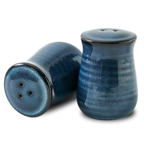 Glowworm Salt and Pepper Shakers Set, Ceramic Salt and Pepper Jar, Farmhouse Kitchen Decor for Home Restaurants, Blue Spice Shaker for Cooking, Baking, BBQ - Image 1