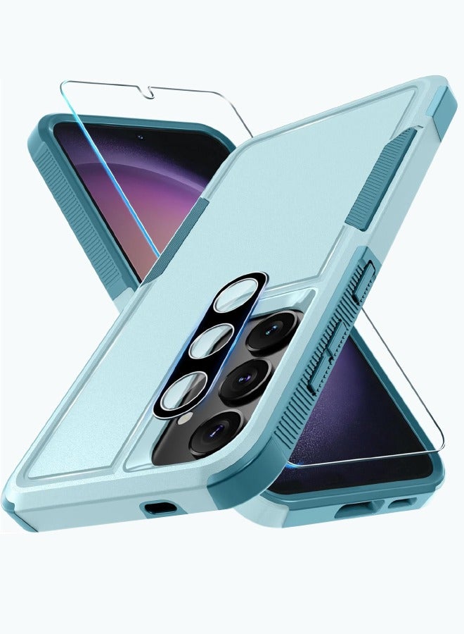 Case for Samsung Galaxy S25, Full Body Dual Layer Heavy Duty Rugged Shockproof Protective Phone Cover with Tempered Glass Screen Protector and Camera Lens Cover, Mint Green - Image 1