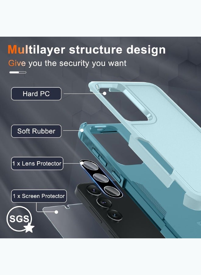 Case for Samsung Galaxy S25, Full Body Dual Layer Heavy Duty Rugged Shockproof Protective Phone Cover with Tempered Glass Screen Protector and Camera Lens Cover, Mint Green - Image 2