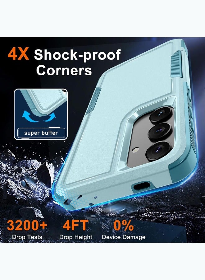 Case for Samsung Galaxy S25, Full Body Dual Layer Heavy Duty Rugged Shockproof Protective Phone Cover with Tempered Glass Screen Protector and Camera Lens Cover, Mint Green - Image 3