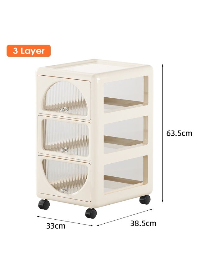 Noon East 3 Layers Clear Plastic Storage Organizer Cart with Visible Drawers, Kitchen Pantry Storage Cabinet with Casters for Dresser Closet Bathroom Bedroom, 33 x 38.5 x 63.5 cm, Cream Frame - Image 2