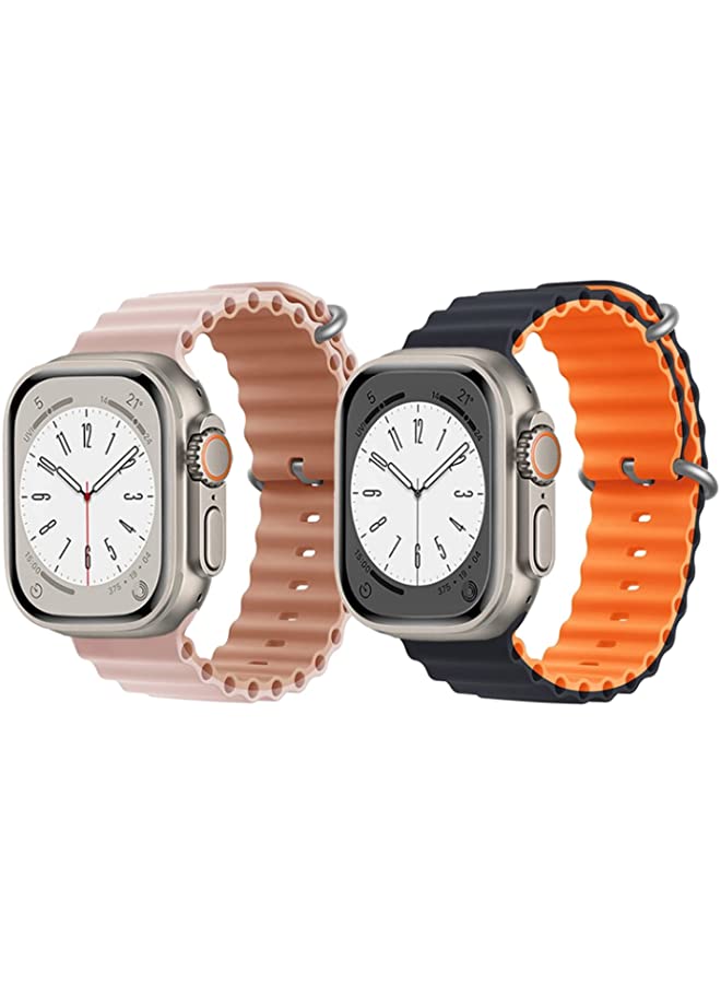 IAF Silicone Ocean Band Strap for Apple Watch Ultra 8 49mm Pink/Beige Double Side Strap with Black/Orange2 Double Side Strap Set of 2