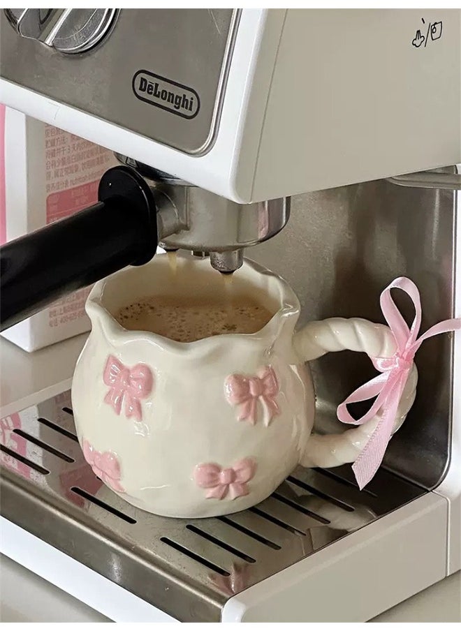 Generic - Coffee Ceramic Mug, Cute Bow 12Oz Porcelain Cups with Creative Rope Handle for Home Office, Dishwasher Safe (Pink Cup) - Image 1