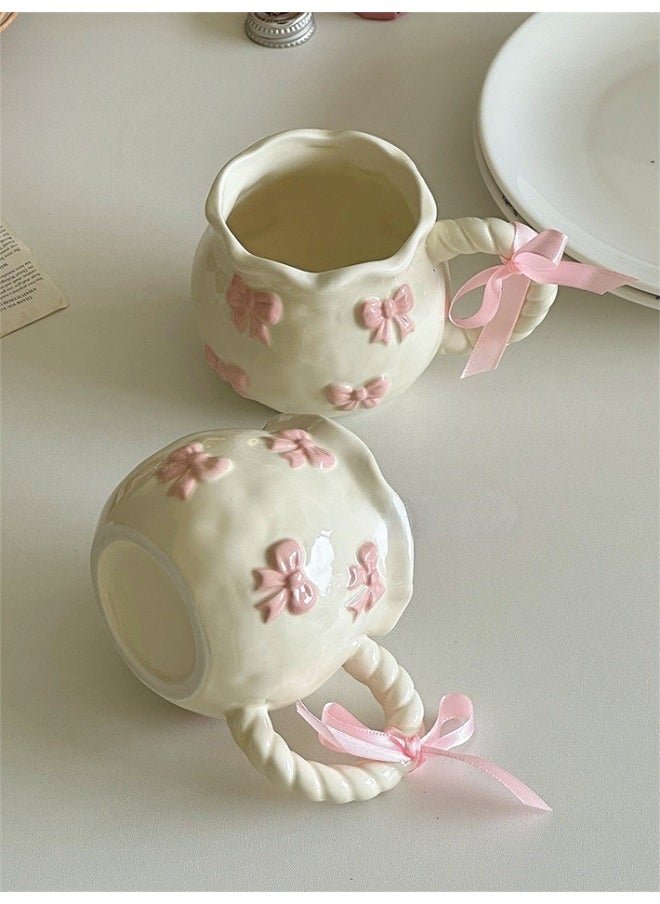 Generic - Coffee Ceramic Mug, Cute Bow 12Oz Porcelain Cups with Creative Rope Handle for Home Office, Dishwasher Safe (Pink Cup) - Image 1