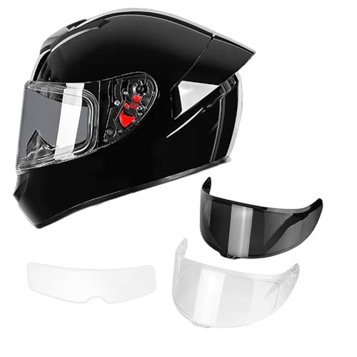Deflife Full Face Motorcycle Helmet for Adults with DOT Approved, Gloss Black Lightweight Aerodynamic Street Bike Helmet for Men and Women, Three Layers Protection - Image 1