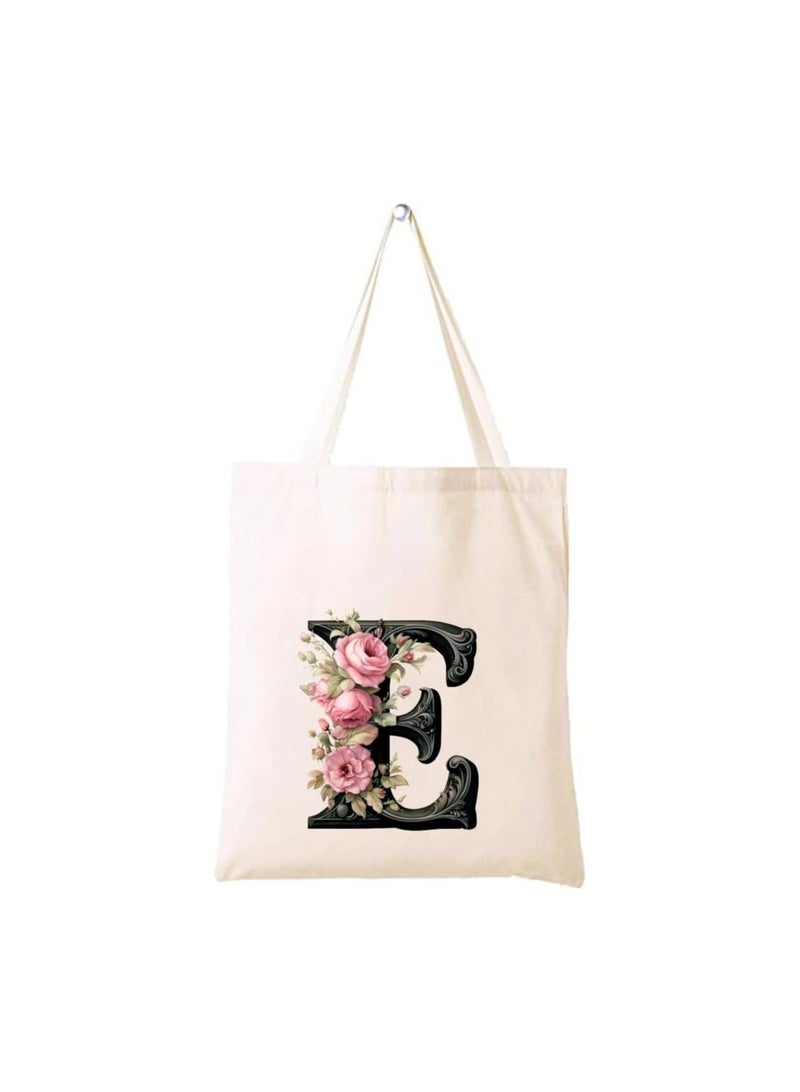 برينت شوب فور مي حقيبة يد قطنية مطبوعة بالحروف الأبجدية - حقيبة قطنية بتصميم حرف واحد أولي - مثالية للمدرسة - السفر - هدية عيد ميلاد - Image 1