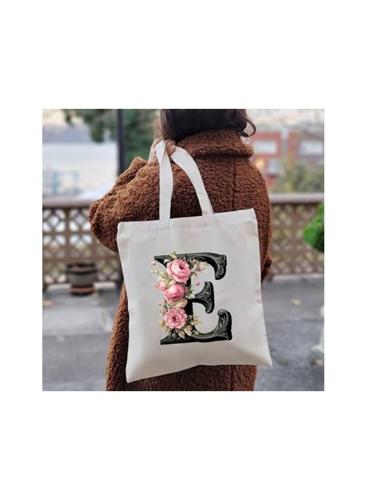 برينت شوب فور مي حقيبة يد قطنية مطبوعة بالحروف الأبجدية - حقيبة قطنية بتصميم حرف واحد أولي - مثالية للمدرسة - السفر - هدية عيد ميلاد - Image 3