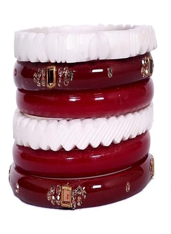 BANGLESKART Red & White Bangles Set for 2.4 |Red & White Bengali Bangles| for Women & Girls(6 Bangles) (2.2) - Image 2