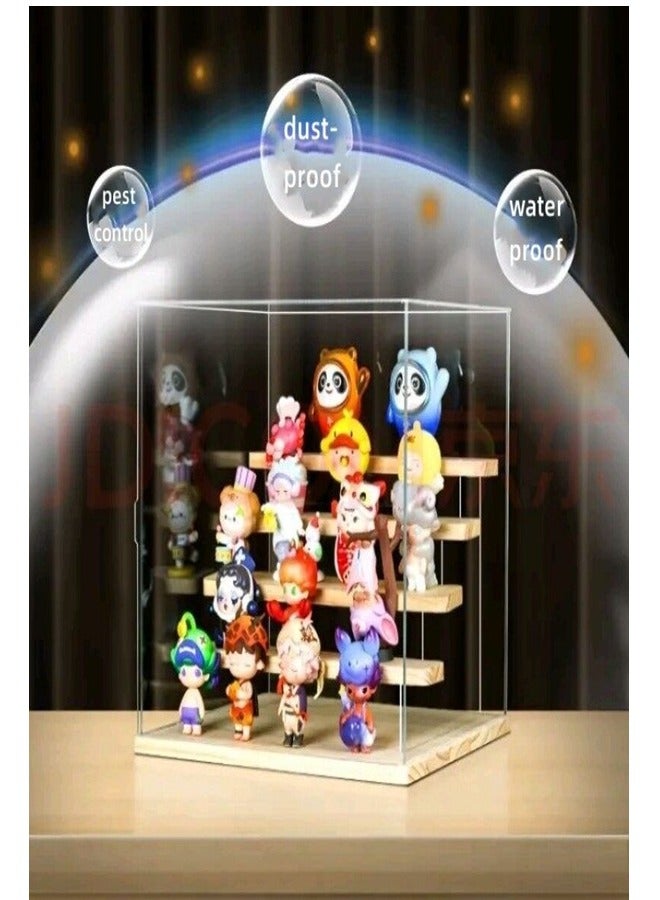 Transparent Display Box with Wooden Base 5 layer Dust proof  - Image 4