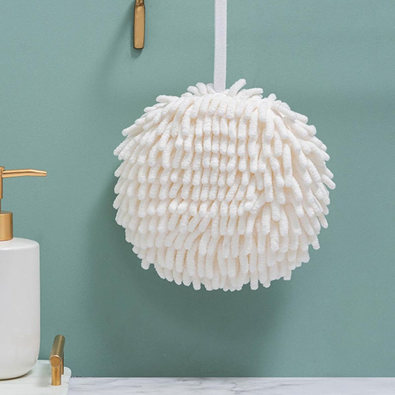 Chenille Hand Towel Balls 2 Pack Absorbent Quick Dry Soft White Light Gray Bathroom Kitchen Towels - Image 5
