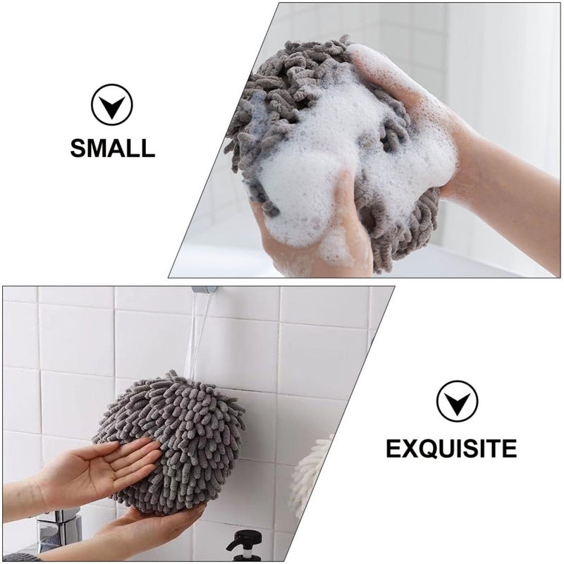 Chenille Hand Towel Balls 2 Pack Absorbent Quick Dry Soft White Light Gray Bathroom Kitchen Towels - Image 4