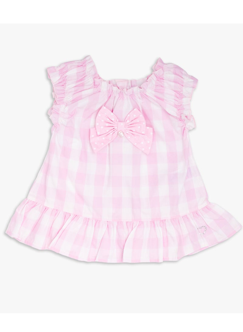 Moon بلوزة وبنطلون ضيق من MOON مصنوعان من القطن بنسبة 100%، مقاس 12-18 شهرًا، وردي - مربعات وردية - Image 3