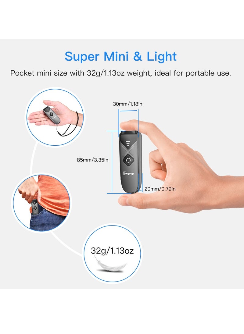 EYOYO Mini Barcode Scanner, Lightweight And Portable Bluetooth Barcode Scanner, QR Code Screen Image Reader, Strong And Durable Barcode Scanning Machine, (1pc, Grey)  - Image 3