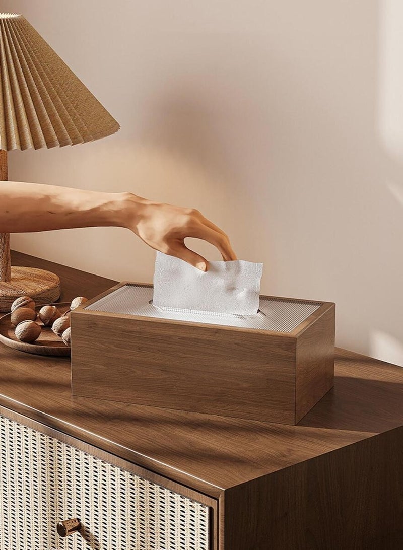 Walnut Wood Grain Tissue Box Holder - Elegant Rectangular Wooden Paper Napkin Dispenser for Living Room, Office Desk, Hotel Use  - Image 5