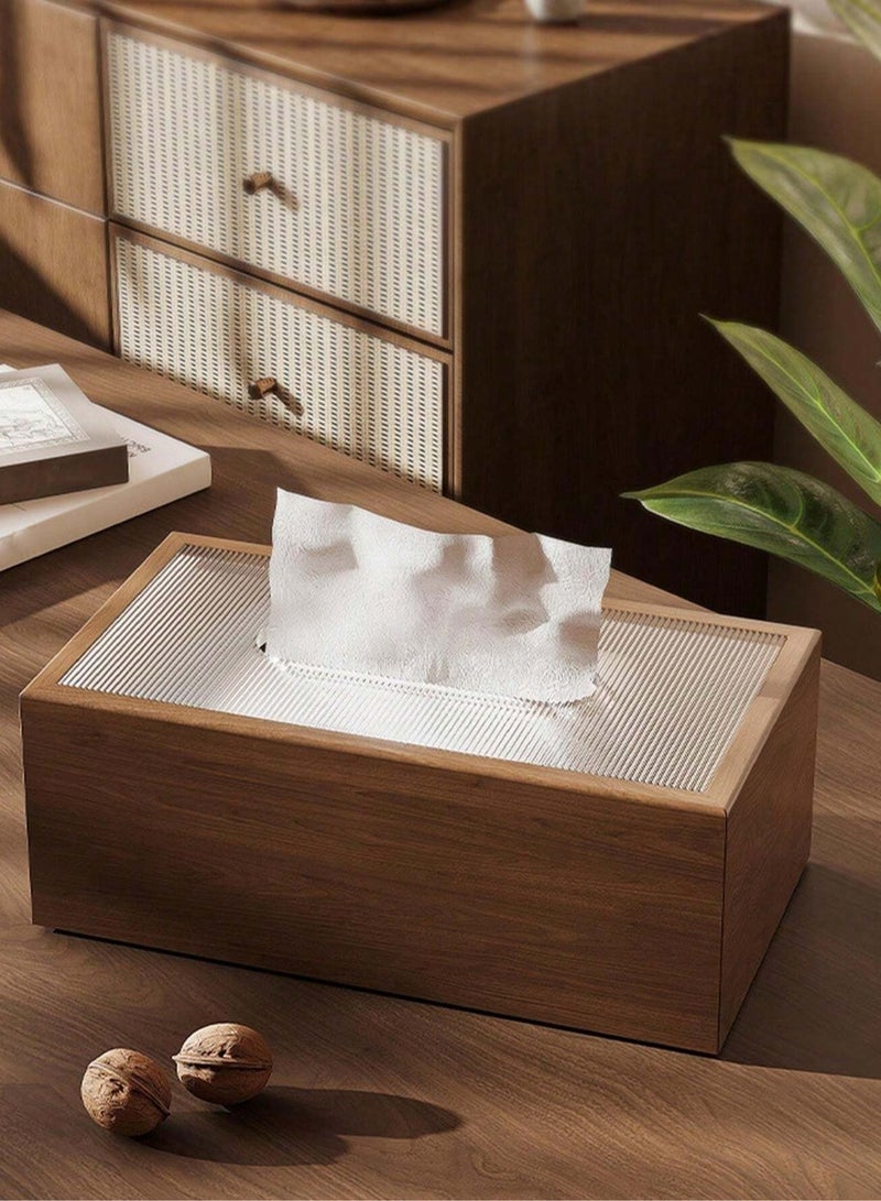 Walnut Wood Grain Tissue Box Holder - Elegant Rectangular Wooden Paper Napkin Dispenser for Living Room, Office Desk, Hotel Use  - Image 1