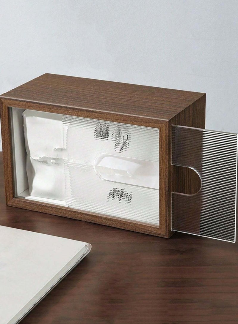 Walnut Wood Grain Tissue Box Holder - Elegant Rectangular Wooden Paper Napkin Dispenser for Living Room, Office Desk, Hotel Use  - Image 3