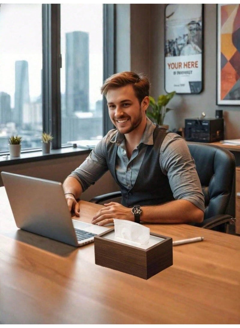 الجوز الملمس حامل منديل - مستطيل أنيق موزع منديل خشبي ، مناسبة للاستخدام في غرفة المعيشة ، مكتب ، فندق - Image 5