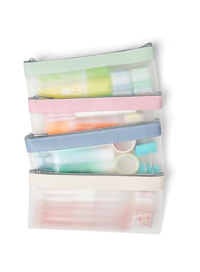 Generic 4 Pack Pencil Case Zipper Pencil Pouch, Multifunctional Clear Pen Bag Organizer Stationery Storage Bag for Office Supplies Cosmetics Makeup Travel Accessories - Image 1