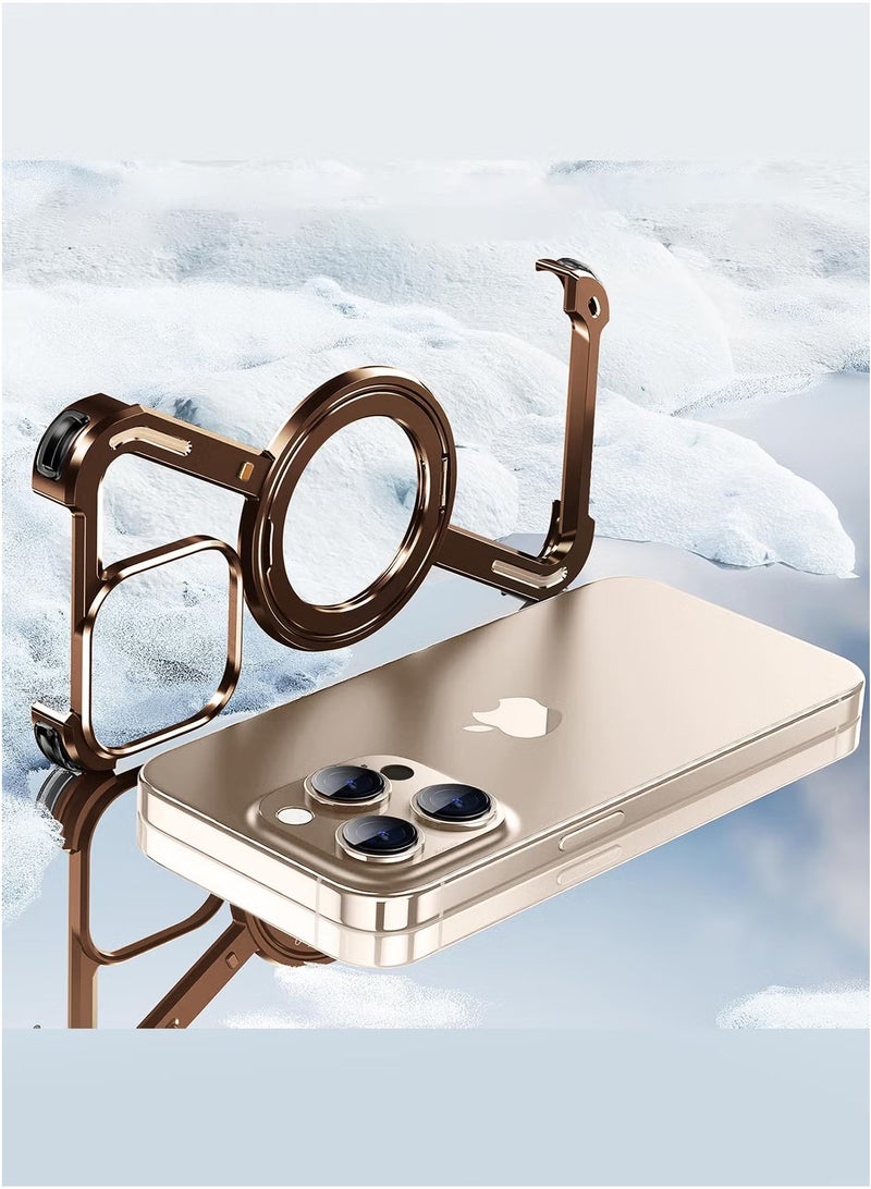 (لـ iPhone 16 Pro Max) غلاف دوران 360°، قاعدة من الألمنيوم والمعدن، بدون إطار، غلاف واقي بمستوى صدمة من التيتانيوم الصحراوي - Image 2