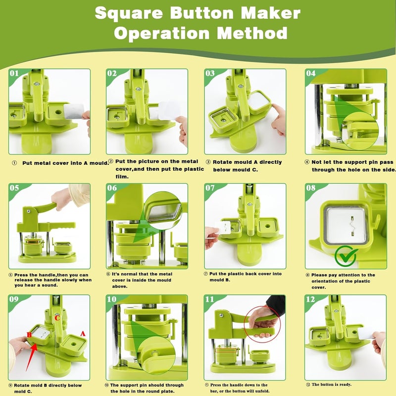 MK.Bear Square Button Maker Machine 50mm (1.97 in) Installation-Free, DIY Badge Pin Button Press Machine, Square-Shaped Pin Maker Machine with Free 100pcs Button Maker Supplies&Cutting Template - Image 4