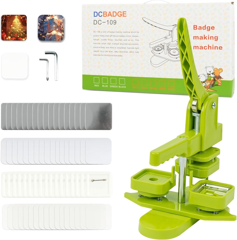 MK.Bear Square Button Maker Machine 50mm (1.97 in) Installation-Free, DIY Badge Pin Button Press Machine, Square-Shaped Pin Maker Machine with Free 100pcs Button Maker Supplies&Cutting Template - Image 1