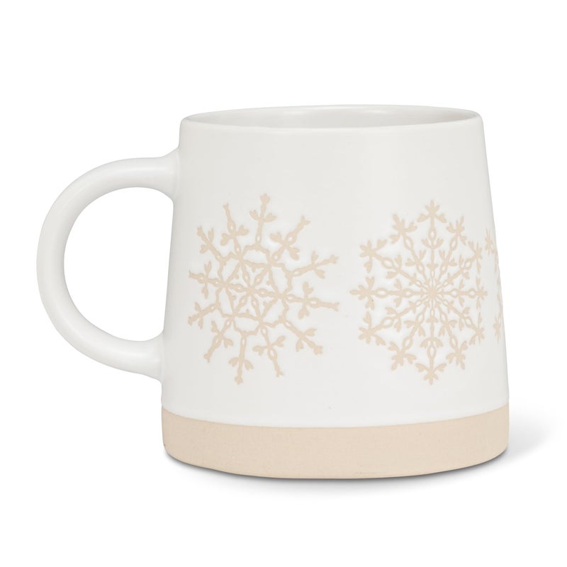Abbott Collection Wide Base Mug with Snowflake Row - Stoneware Coffee Cup, White/Ivory, 3.5 inches H (14oz) - Image 2