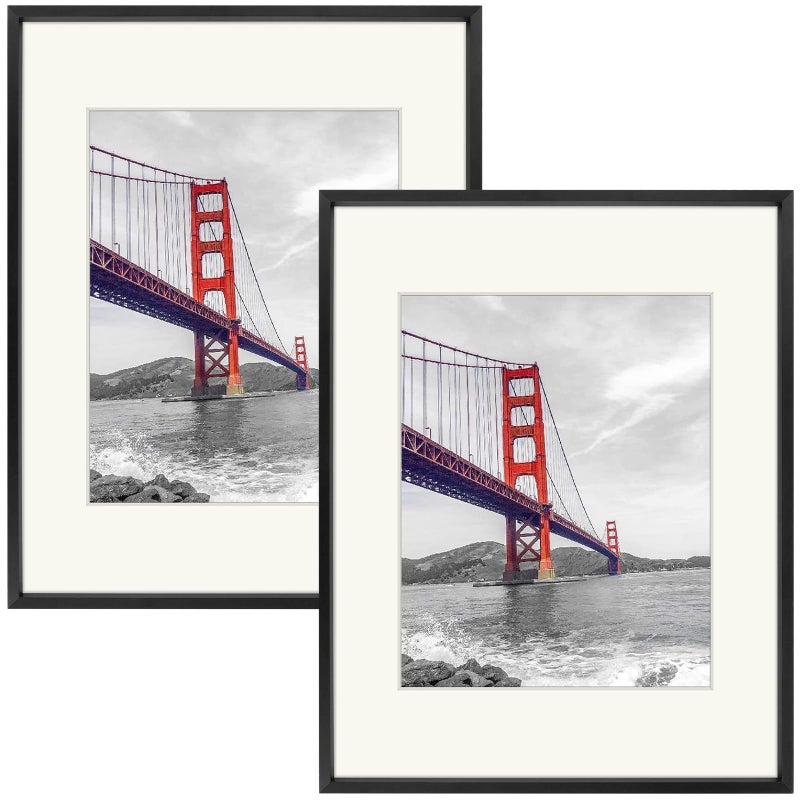 Frametory 11x14 Metal Picture Frame with Mat for 8x10 Picture  Real Glass Aluminum Photo Frame Collection Black 2 Pack