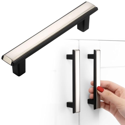 BEROSSA Nickel and Black Cabinet Pulls Brushed Nickel and Matte Black Kitchen Cabinet Handles, 5 Pack 3-3/4 Inch, 2281 Two Tone Hardware for Cabinets Drawers Bedroom Dresser Cupboard Bathroom Vanity - Image 1