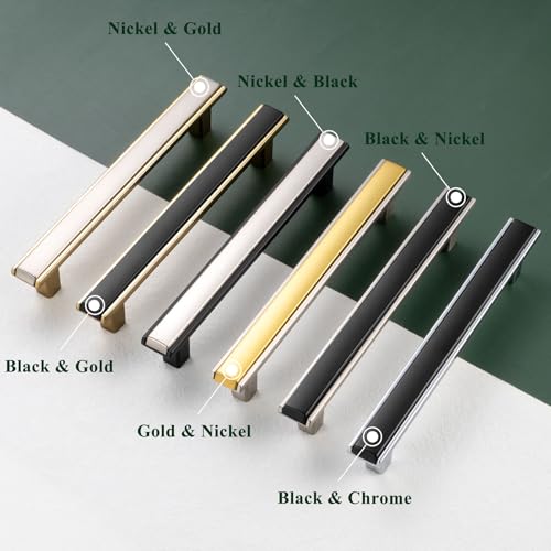BEROSSA Nickel and Black Cabinet Pulls Brushed Nickel and Matte Black Kitchen Cabinet Handles, 5 Pack 3-3/4 Inch, 2281 Two Tone Hardware for Cabinets Drawers Bedroom Dresser Cupboard Bathroom Vanity - Image 2