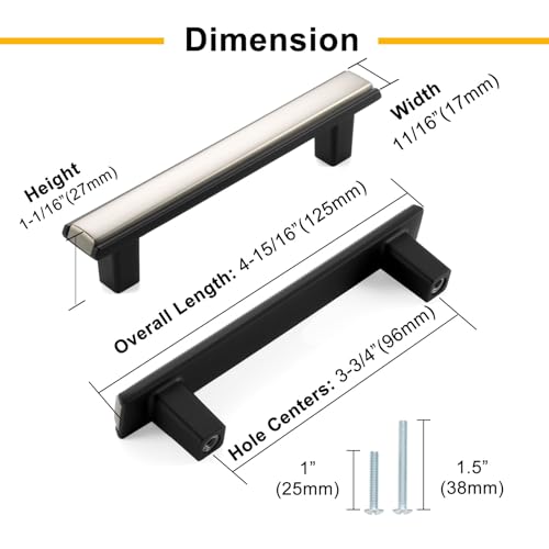 BEROSSA Nickel and Black Cabinet Pulls Brushed Nickel and Matte Black Kitchen Cabinet Handles, 5 Pack 3-3/4 Inch, 2281 Two Tone Hardware for Cabinets Drawers Bedroom Dresser Cupboard Bathroom Vanity - Image 3