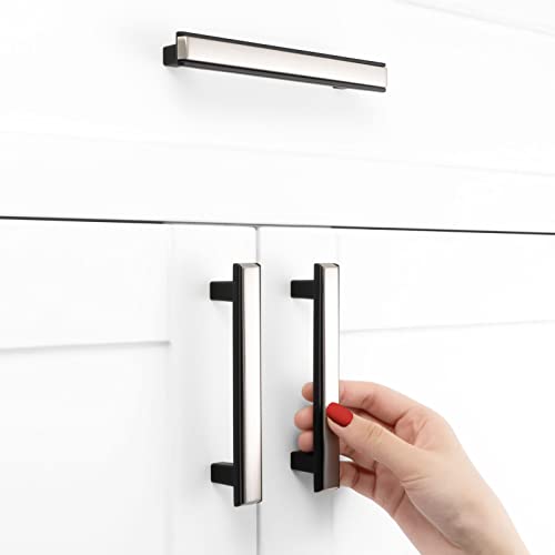 BEROSSA Nickel and Black Cabinet Pulls Brushed Nickel and Matte Black Kitchen Cabinet Handles, 5 Pack 3-3/4 Inch, 2281 Two Tone Hardware for Cabinets Drawers Bedroom Dresser Cupboard Bathroom Vanity - Image 5