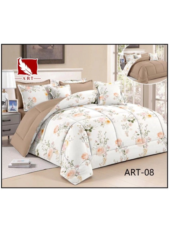 ارت مفرش سرير مزدوج (نفرين) 7 قطع من آرت – تصميم ورود ناعمة بألوان هادئة – مقاس 220×240 سم 