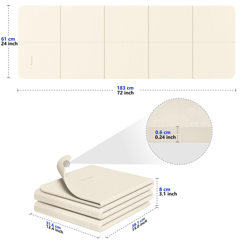 READAEER Foldable Yoga Mat for Travel Folding Yoga Mat 6mm Thick with Carrying Bag, Non-Slip TPE Exercise Pilates Mat for 72" L x 24" W x 0.24 Inch (Beige) - Image 2
