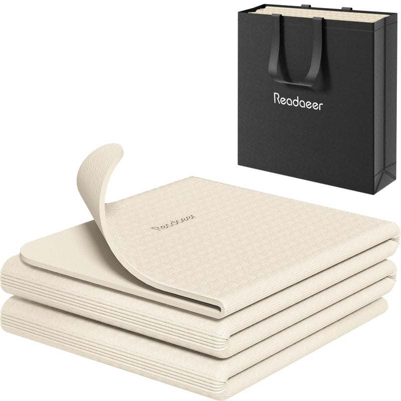 READAEER Foldable Yoga Mat for Travel Folding Yoga Mat 6mm Thick with Carrying Bag, Non-Slip TPE Exercise Pilates Mat for 72" L x 24" W x 0.24 Inch (Beige) - Image 1