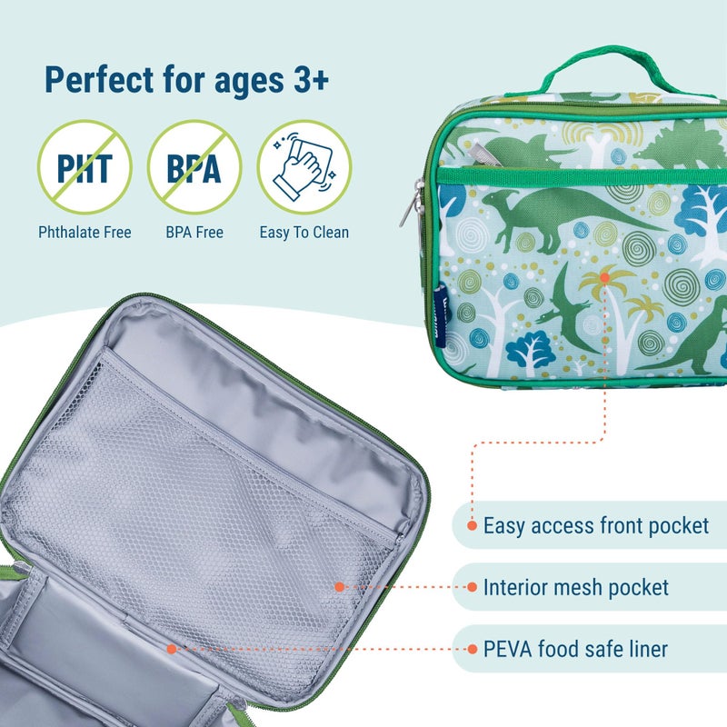 Wildkin Insulated Lunch Box Bag For Boys & Girls  Reusable Kids Lunch Box Is Perfect For Early Elementary Daycare School Travel  Ideal For Hot Or Cold Snacks & Bento Boxes (Dinomite Dinosaur) - Image 3