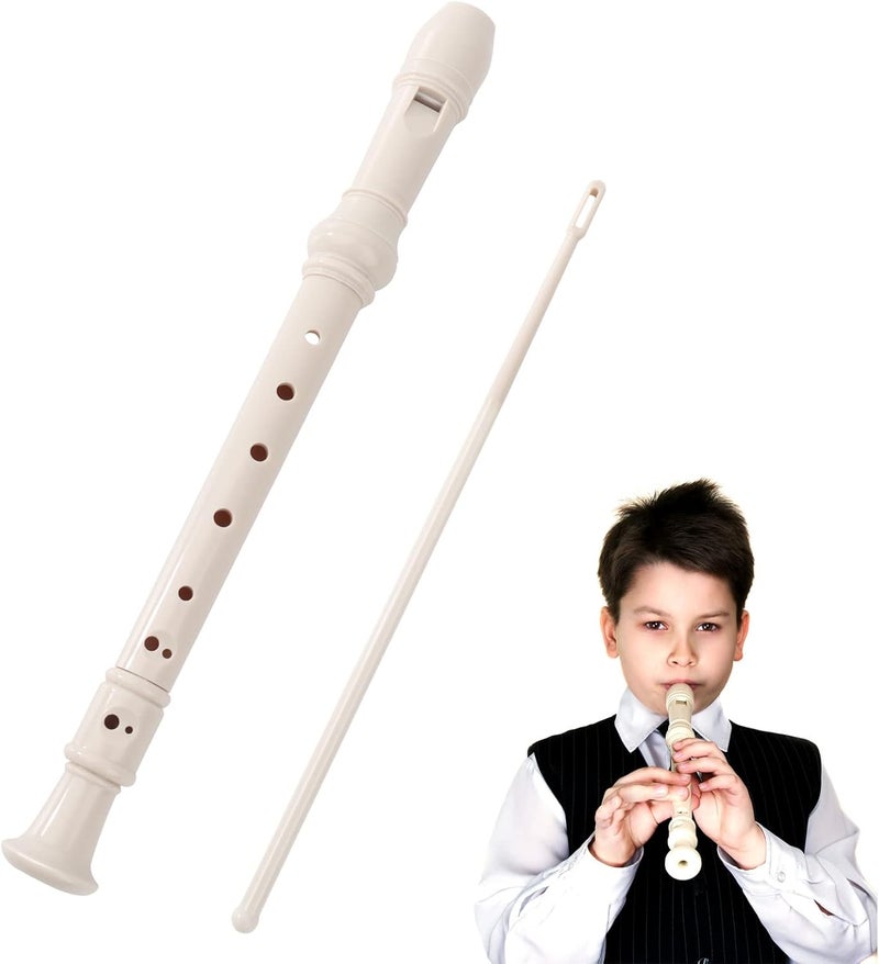 MXTIMWAN Children's Flute 8-Hole Soprano Recorder Children's Flute Flodders German C Buttons ABS Plastic for Adults Beginners Children with Flute Cleaner Recorder Beige - Image 1