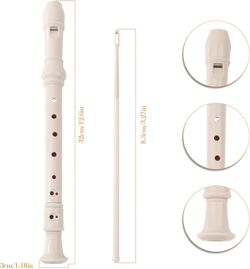 MXTIMWAN Children's Flute 8-Hole Soprano Recorder Children's Flute Flodders German C Buttons ABS Plastic for Adults Beginners Children with Flute Cleaner Recorder Beige - Image 2