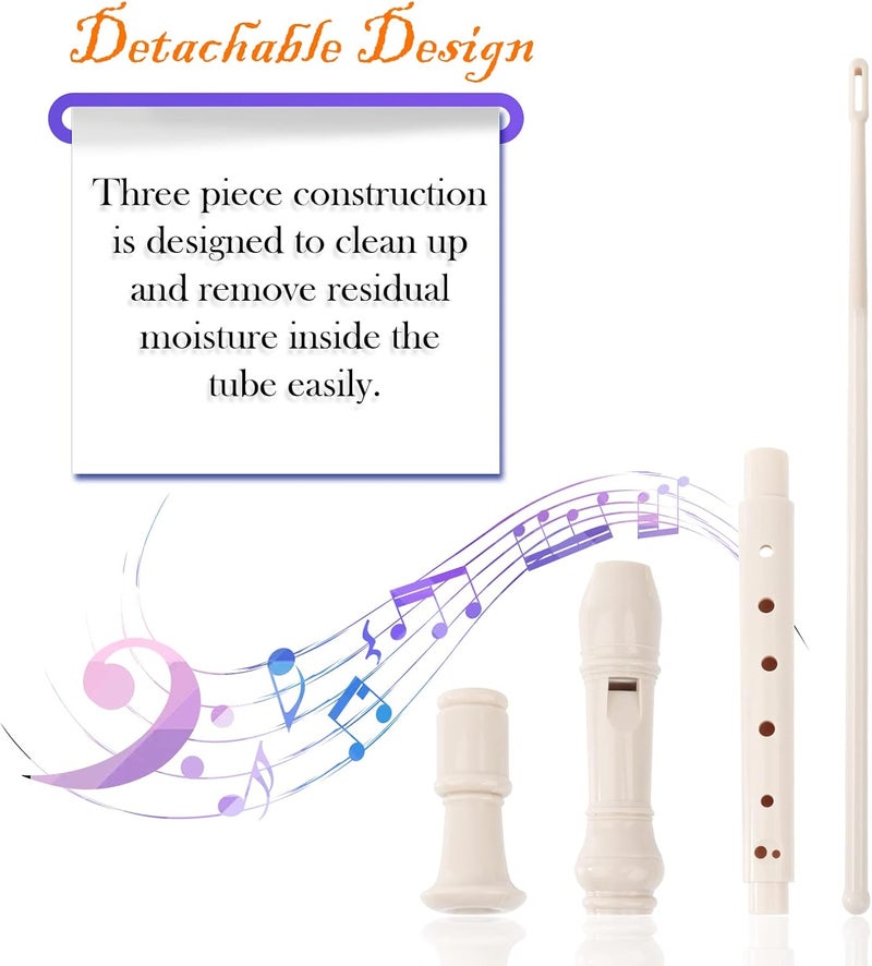 MXTIMWAN Children's Flute 8-Hole Soprano Recorder Children's Flute Flodders German C Buttons ABS Plastic for Adults Beginners Children with Flute Cleaner Recorder Beige - Image 4
